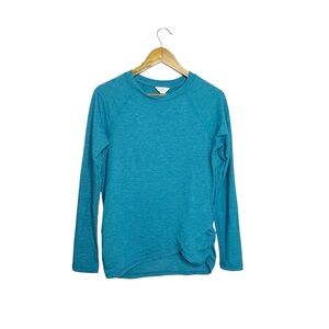 Danskin Long Sleeve Winter Workout Top S Crew Neck Running Teal Blue Gym Ruched